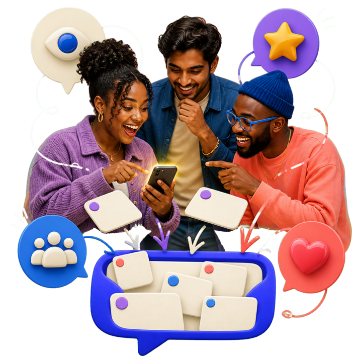 A Vibebo message link connecting a person, phone and anonymous message cards