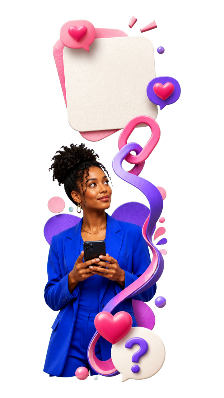 A Vibebo message link connecting a person, phone and anonymous message cards