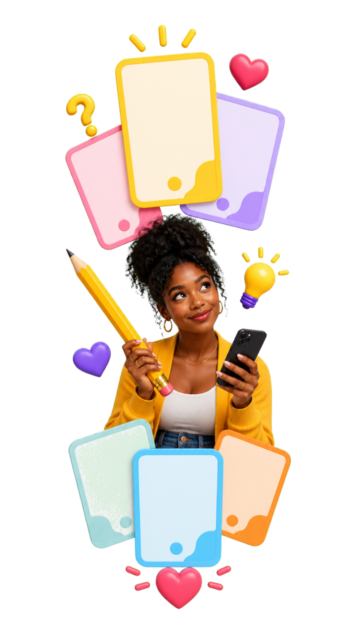 A person choosing from colourful anonymous message prompt cards