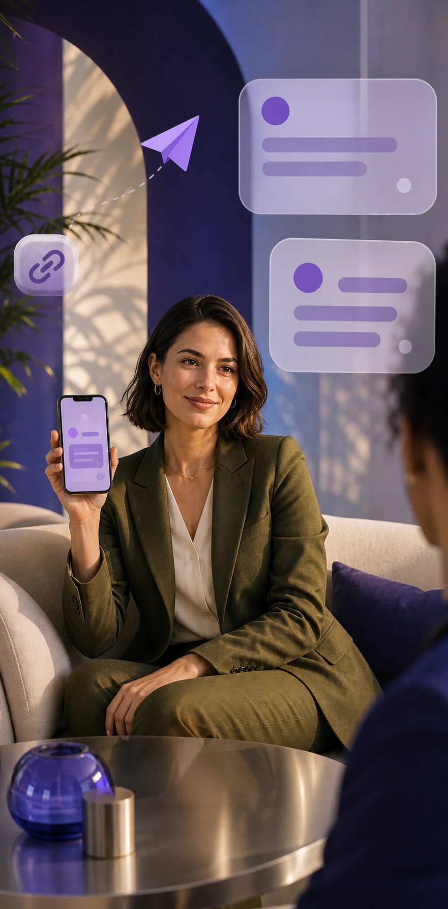 Professional sharing a feedback link from their phone